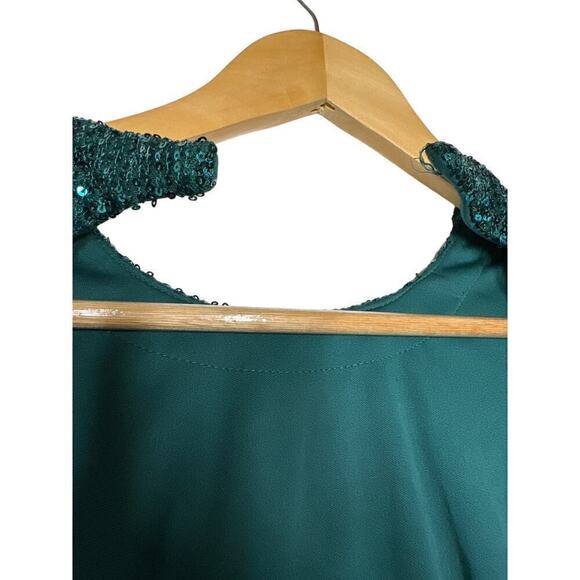 Ieena for Mac Duggal Dress Sequined Long Sleeve Open Back Ruched Green NWT 4 - Picture 6 of 10